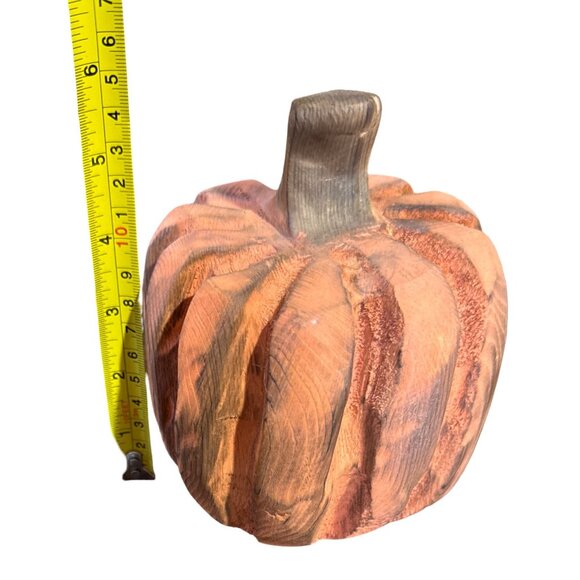 Handmade Wooden Pumpkin Carving By Basket Case Designs LLC 6" Decorative Rustic - Picture 3 of 7